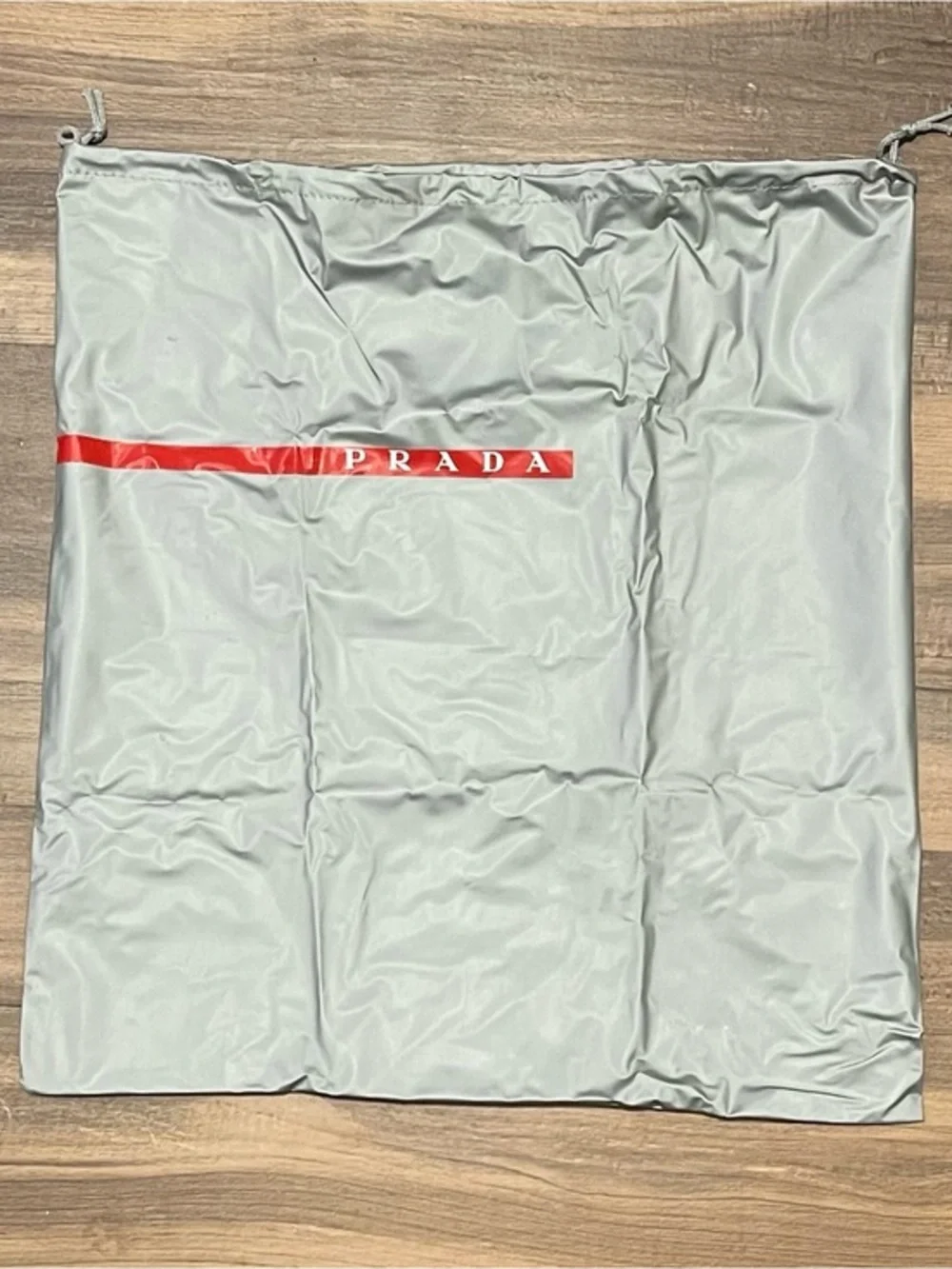 Large Prada Linea Rossa Silver Vinyl Drawstring Dust Bag with Red Logo!
